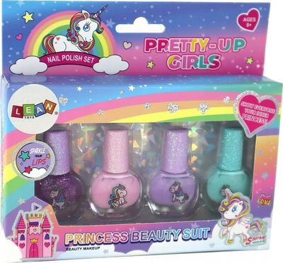 Set llakësh thonjsh Lean Toys Pretty Up Girls, 4 copë, me unikor, shumëngjyrësh