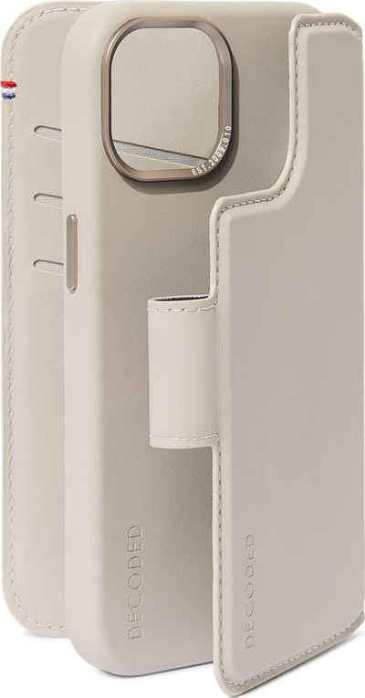 Kapak‑portofol iPhone 15 Decoded Leather Detachable Wallet, lëkurë, MagSafe, bezhë