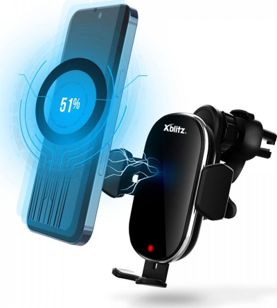 Mbajtëse automatike veture Xblitz Aurum, karikim wireless 15W, montim në grilë ajri, e zezë