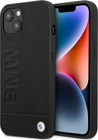 Këllëf telefoni BMW Leather Stamp për iPhone 14 Plus 6.7", lëkurë origjinale, hardcase, i zi