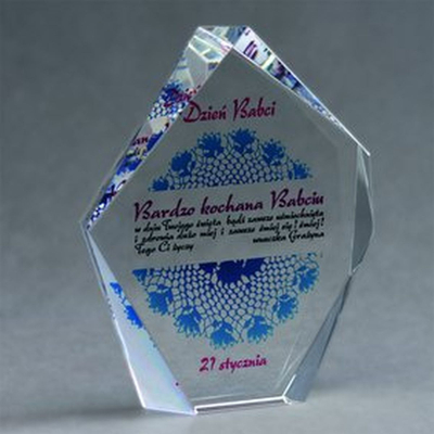 Pllakë kristali për zbukurim Nowa Szkola, për Ditën e Gjysheve, 11 x 2.3 x 9 cm, e tejdukshme me blu
