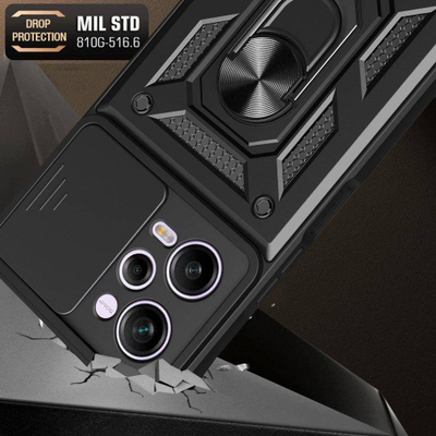 Futrollë Camshield Ring për Xiaomi Poco X5 Pro 5G, me unazë 360°, me kapak kamere, e zezë