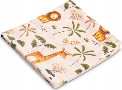 Pelenë museline Sensillo Cute Safari, 70x80 cm, pambuk 100%, me figura safari