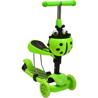 Trotinet për kalamaj Enero Ladybug, 3 rrota, drita LED, jeshil