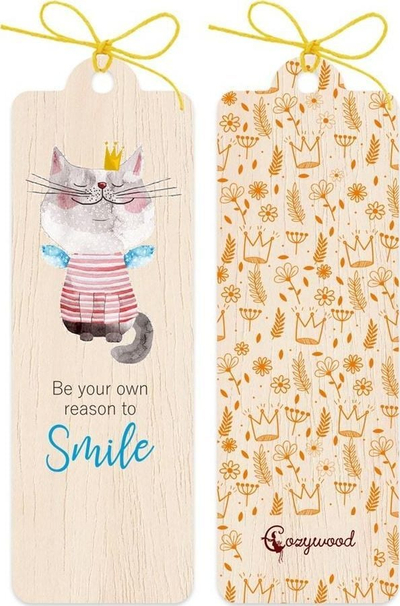 Shenjë libri Cozywood Cat, prej druri, dizajn mace, ngjyrë natyrale