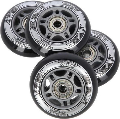 Goma për trotinet NILS Extreme 82A, PU 72x24mm, 4 copë + 8 kushineta (Abec-9 Krom), të zeza / hirta