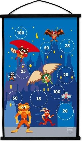 Lojë me shigjeta Scratch Start to Dart Superheroes, tabelë me dy anë, për kalamaj, shumëngjyrëshe