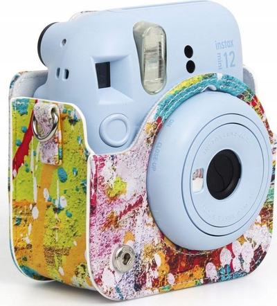 Këllëf kamere LoveInstant për Fujifilm Instax Mini 12, lëkurë eko, me rrip, me pika shumëngjyrëshe