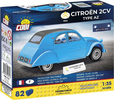 Blloqe ndërtimi Cobi Citroen 2CV Type AZ 1962 (24511), 82 elemente, kaltër