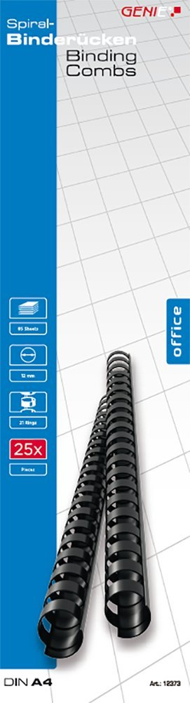 Spiralë plastike për lidhje dokumentesh Genie 12373, 12mm, 85 fletë, e zezë