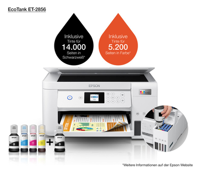 Printer multifunksional Epson EcoTank ET-2856, Inkjet A4, Wi-Fi, i bardhë