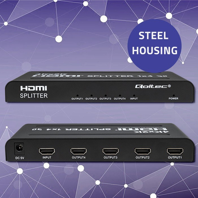 Ndarës HDMI Qoltec 1x4, aktiv, 4Kx2K, i zi