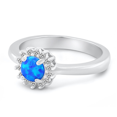 Unazë argjendi Brilio Silver RI110WB, opal sintetik blu, zirkonë transparentë