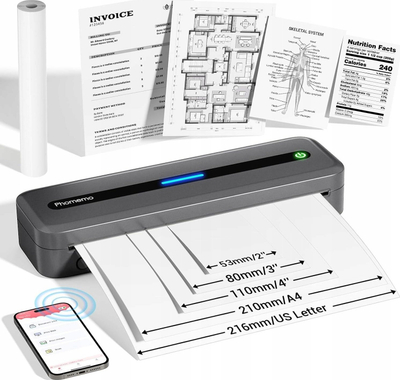 Принтер за етикети Phomemo M832, термички пренослив A4, Bluetooth, сив