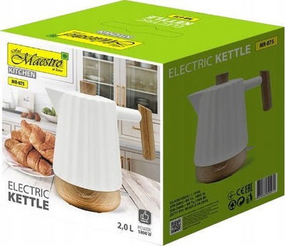 Çajnik elektrik Maestro MR-075, 2L, qeramik, i bardhë