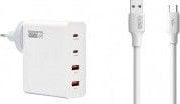 Karikues muri Somostel GaN 130W, 2x USB 2x USB C PD QC 3.0, kabllo USB C 6A 120W, i bardhë