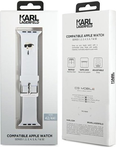 Rryp ore Karl Lagerfeld Karl Head NFT, për Apple Watch 42/44, silikon, i bardhë