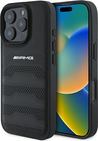Mbrojtëse telefoni AMG AMHCP16LGSEBK, për iPhone 16 Pro 6.3", hardcase lëkurë, e zezë
