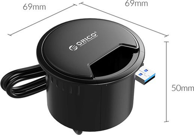 HUB USB ORICO 4 Porta 3.0, 5Gbps, për vrimë tavoline 60mm, i zi