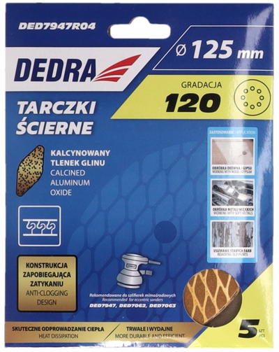 Disqe gërryese DEDRA DED7947R04, 125mm, granulim 120, set 5 copë