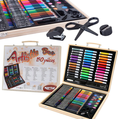 Set arti ProNice Artistic Set, 150 copë, kuti druri, shumëngjyrësh