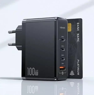 Karikues muri USAMS T50, GaN 100W, 3x USB‑C 1x USB, i zi
