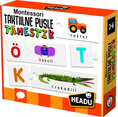 Puzzle edukativ HEADU Montessori Alfabeti me prekje, në estonisht, shumëngjyrësh
