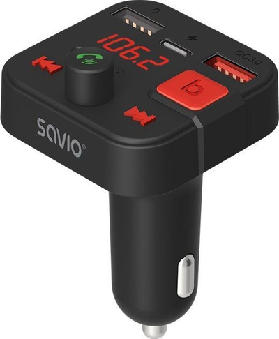 Transmetues FM për makinë Savio TR-15, Bluetooth 5.3, Quick Charge 3.0, i zi