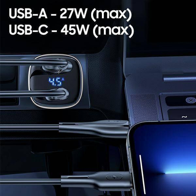 Karikues makine Usams C29, 72W, USB A USB C, gri transparent