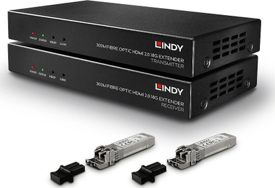 Adapter HDMI me fibër optike Lindy Fibre Optic HDMI 18G IR Extender, 4K, 300m, i zi