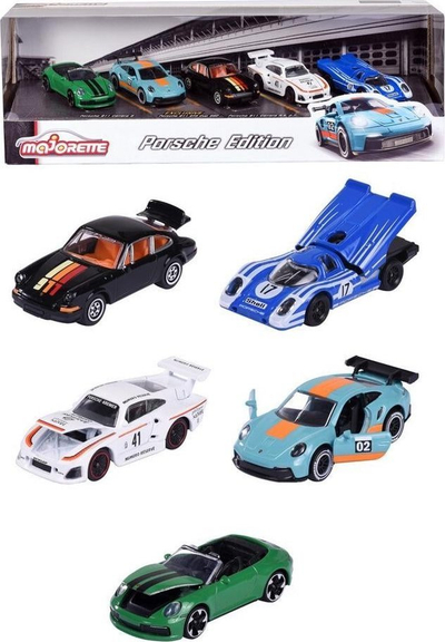 Set lodrash makina Majorette Porsche Edition 2023, 5 copë, shkallë 1/64, shumëngjyrësh