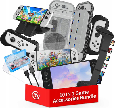 Set aksesorësh JYS NS228 për Nintendo Switch OLED, 10 në 1, transparent