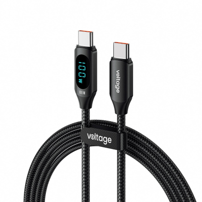 Kabllo USB C në USB C Voltage PowerDisplay 100W, 1m, me ekran LED, e zezë