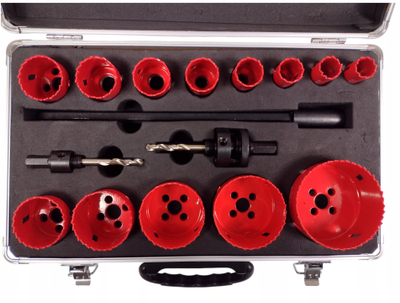 Set sharra rrethore STONER, 17 copë, bimetal, kuti alumini, argjendtë