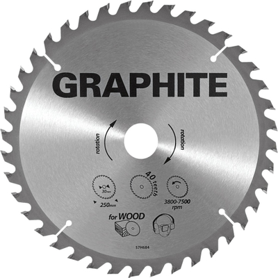 Teh rrethor për dru Graphite 57H686, 255x30mm, 40 dhëmbë karbidi, gri