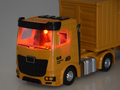 Set lodrash ndërtimi GLW TIR Truck, 6 makina ndërtimi, me vinç dhe platformë që hapet, portokalli