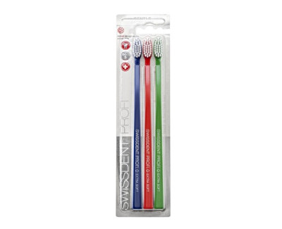 Furça dhëmbësh Swissdent Extra Soft 2+1, kaltër/kuqe/gjelbër