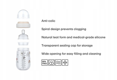 Шише за бебе Little Dutch Infant Bottle Forest Friends, 240 ml, силикон, проѕирно