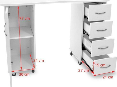 Tavolinë grimi Cosmetic Desk 2027 BP, 2 komodina me rrota, e bardhë