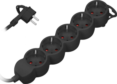 Zgjatues elektrik Schuko, me 5 dalje, kabllo 3m, 10A, ngjyrë e zezë