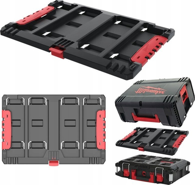 Pllakë plastike veglash Milwaukee Heavy Duty Box, panel për me organizu veglat, sistem me kyçje, e zezë me të kuqe
