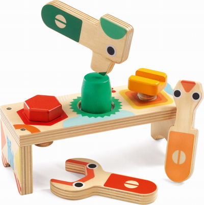 Set lodrash druri Djeco Bricolou Wood Tool Set, me vegla pune, shumëngjyrësh