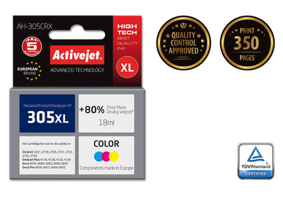 Ngjyrë për printer Activejet AH-305CRX (zëvendësim për HP 305XL 3YM63AE), 18 ml, e kaltër / vjollcë /  e verdhë