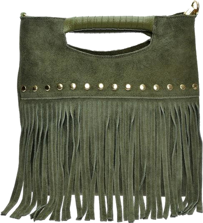 Çantë dore AW25 LV 8189T, lëkurë suede, me rrip të rregullueshëm, jeshile ushtarake