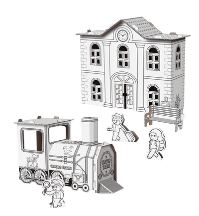 Set kreativ për ngjyrosje dhe ndërtim  - Stacioni i trenit 3D 18742