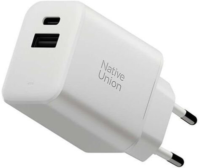 Ѕиден полнач GaN PD 45W, 1x USB C, 1x USB A, бел