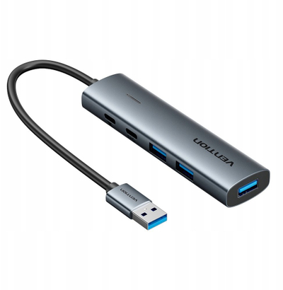 HUB USB Vention TGXHB, 5 me 1, nga USB-A në USB-C edhe 3x USB 3.0, 0.15m, gri