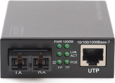 Konvertues media PoE Digitus Gigabit, RJ45 në SC, fibër MM, i zi