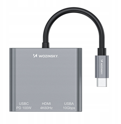 Hub USB C Wozinsky WHCH-01, PD 100W, HDMI 4K, gri