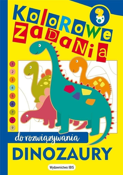 Libër aktivitetesh për kalamaj Colorful Tasks to Solve Dinosaurs, me detyra me ngjyra, me temë dinosaurë